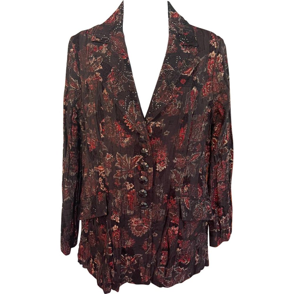 Alberto Makali Women's M Black Red Metallic Crinkle 6 Button Jacket Blazer